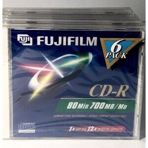 FUJIFILM 80 Min/700MB/Mo CD-R 6 pack -1x up to 12x Write Speed New SEALED